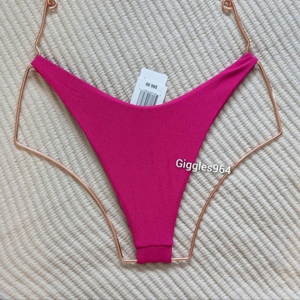 L*Space Cabana Bikini Bottom Bougainvillea Pink Ribbed - Picture 2 of 4